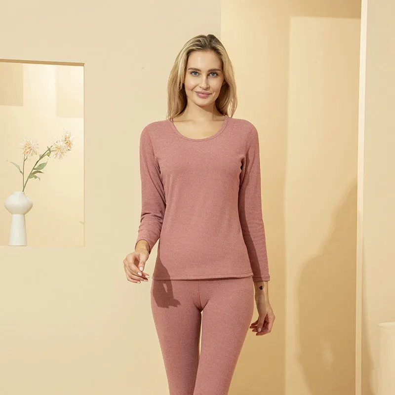 2021 Delvet no trace thermal underwear ladies set plus velvet thick slim body tight female autumn clothes long pants winter