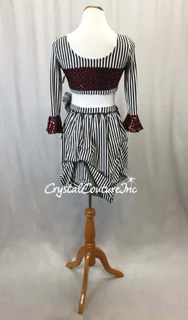 Black, White and Red Piece Crop Top and Briefs w/Back Skirt