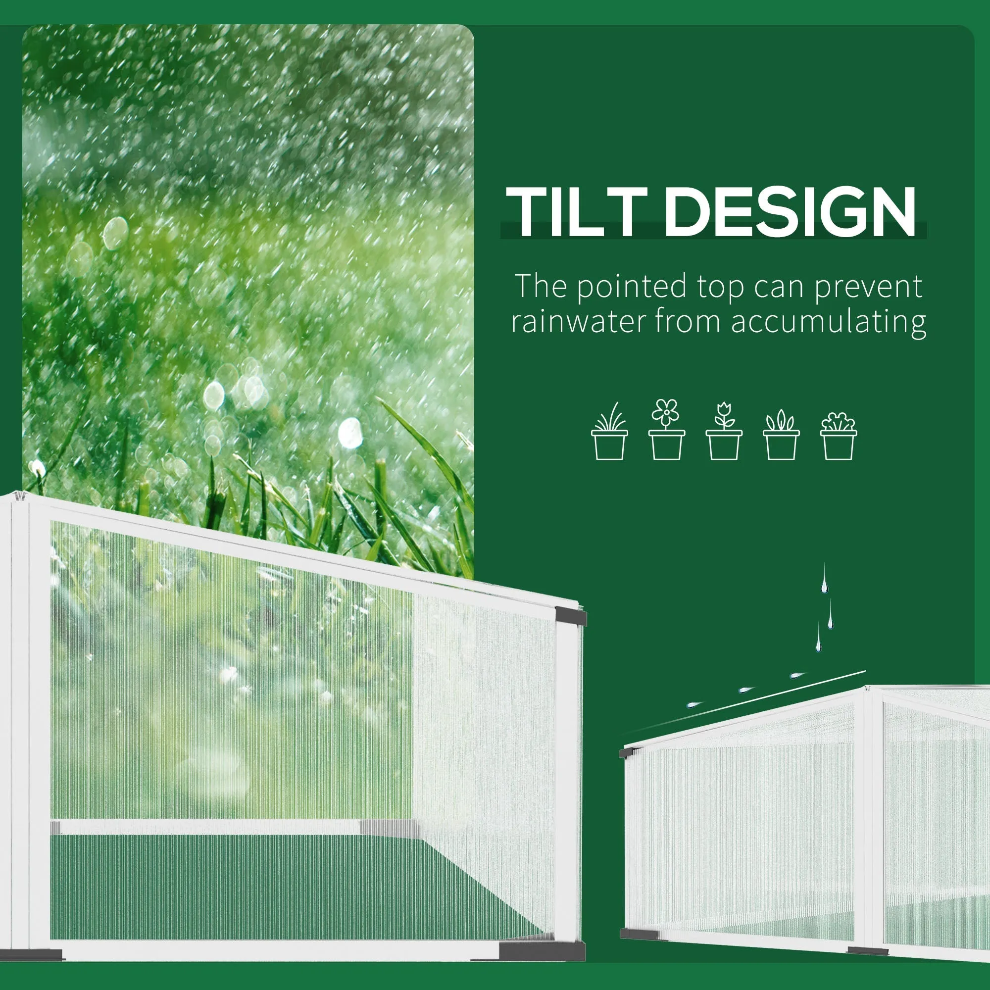Cold Frame Greenhouse Polycarbonate Grow House w/ Independent Tops