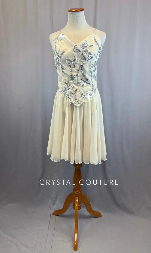 Custom Ivory Corset Bodice Ballet Dress With Ivory Silk Chiffon Skirt