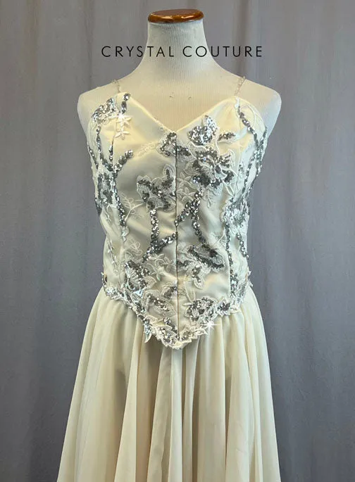 Custom Ivory Corset Bodice Ballet Dress With Ivory Silk Chiffon Skirt