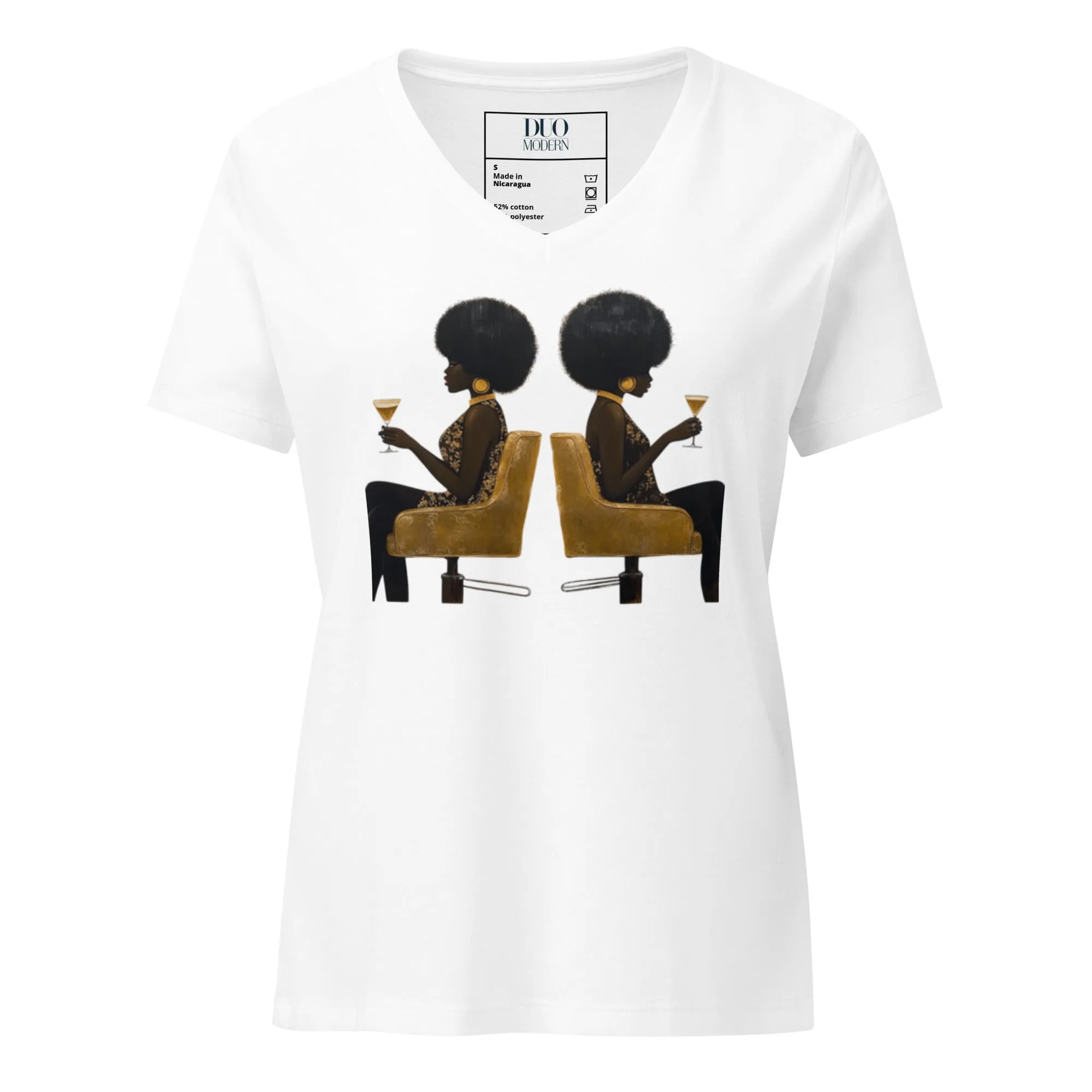 DUO MODERN "SIP & Soul" Women’s Relaxed V-Neck T-Shirt