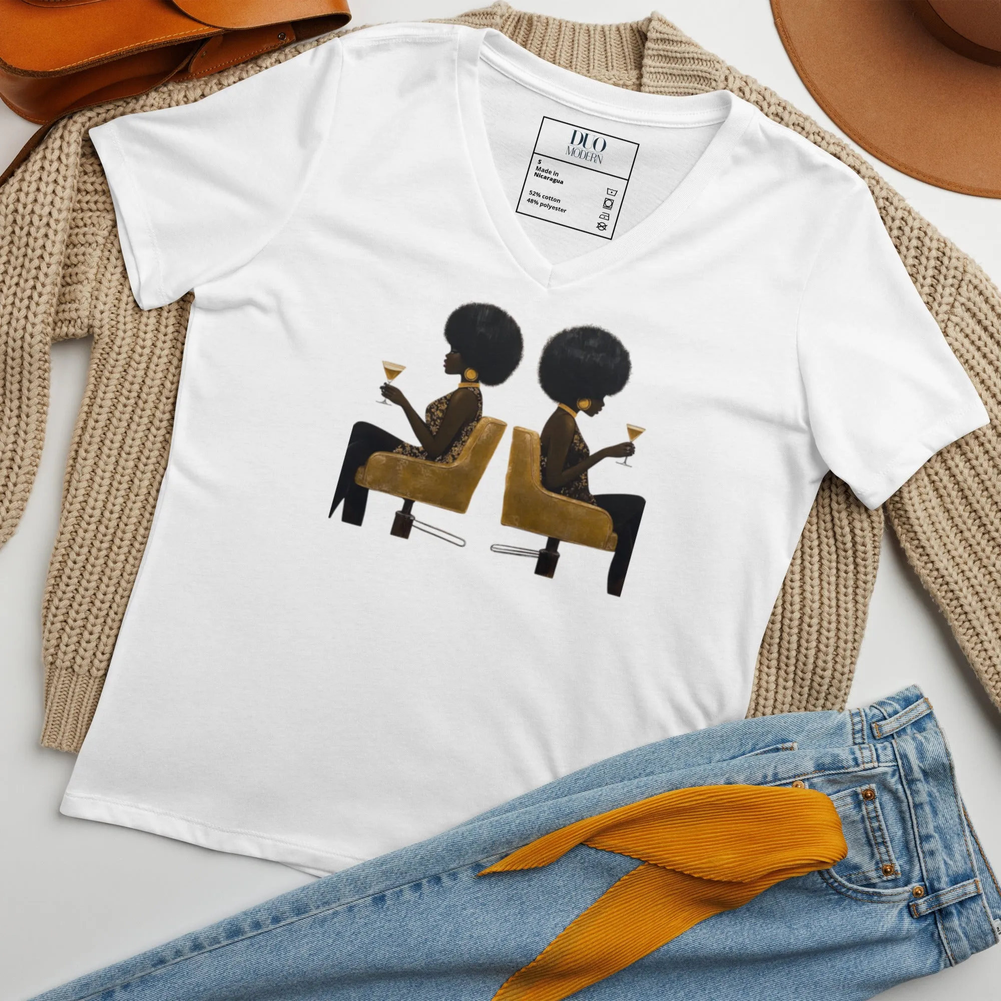 DUO MODERN "SIP & Soul" Women’s Relaxed V-Neck T-Shirt