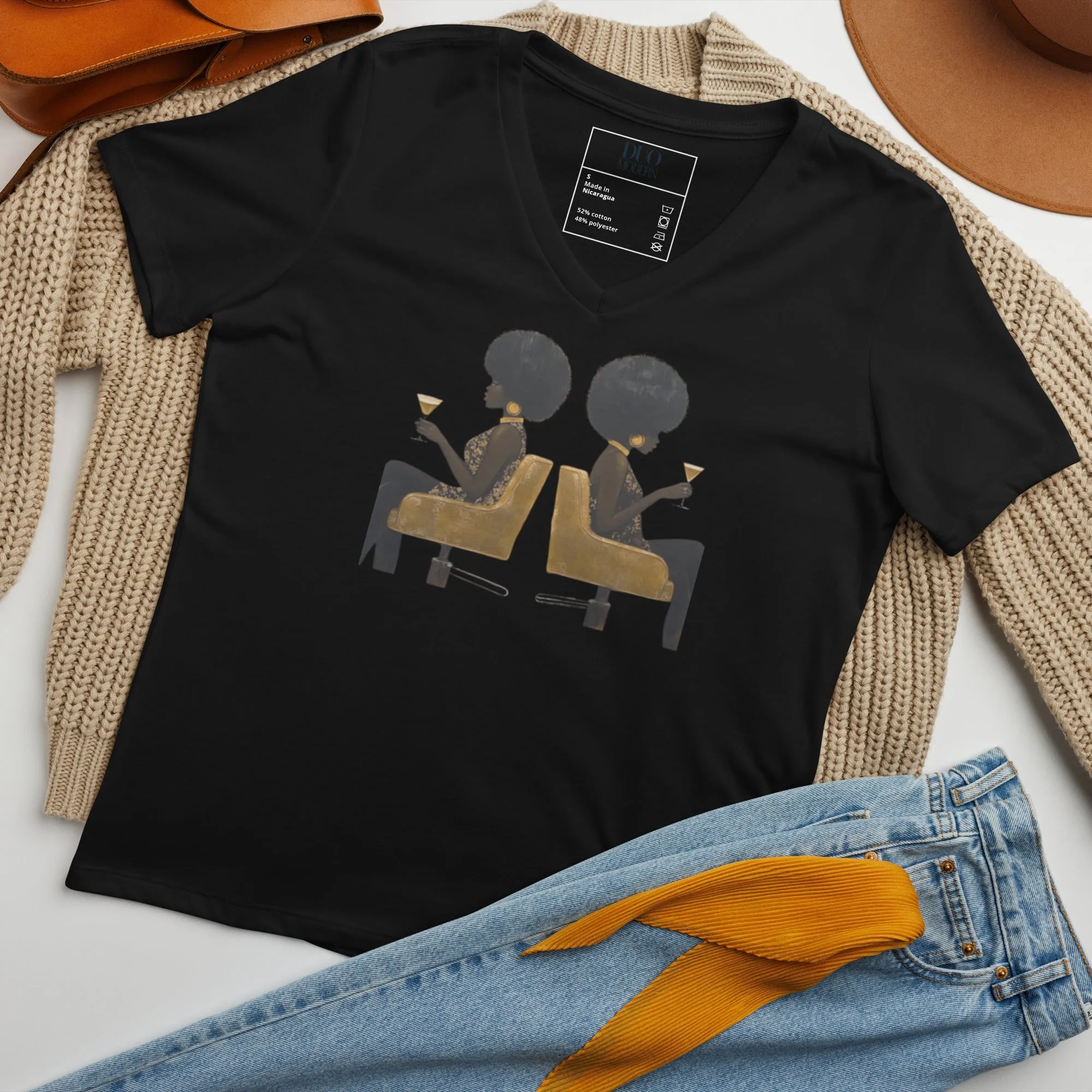 DUO MODERN "SIP & Soul" Women’s Relaxed V-Neck T-Shirt