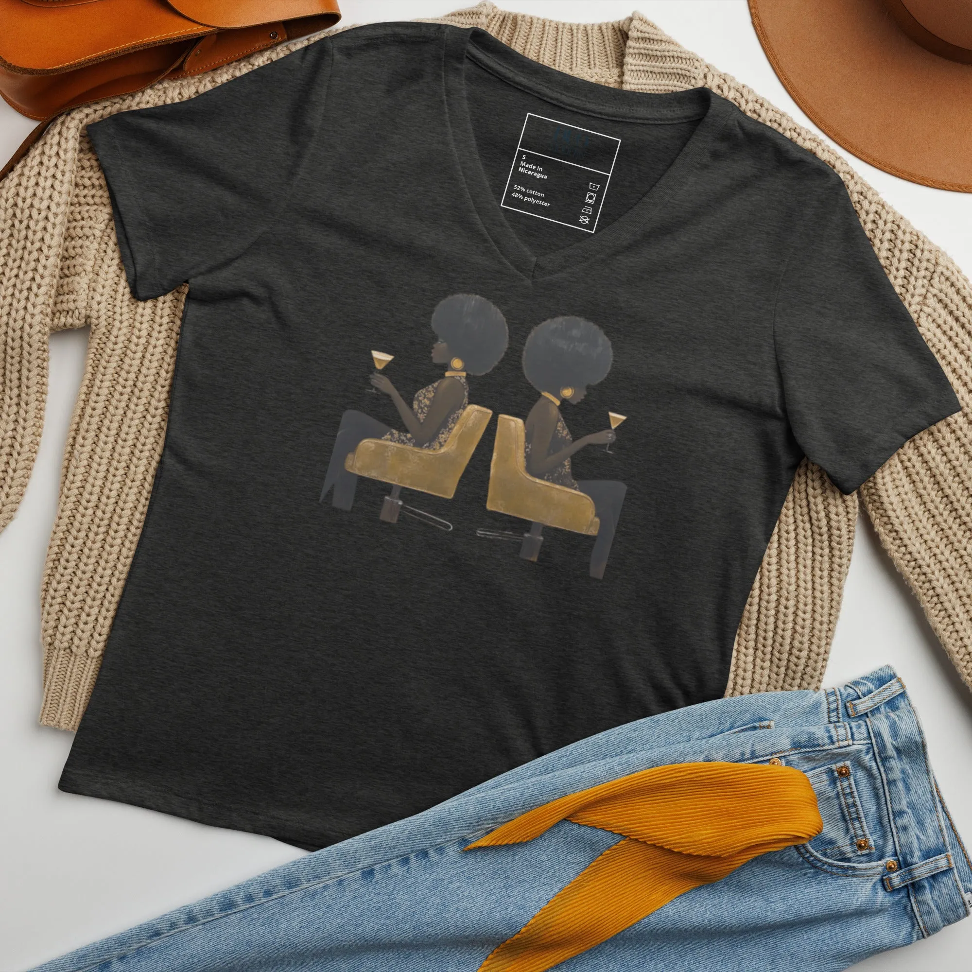 DUO MODERN "SIP & Soul" Women’s Relaxed V-Neck T-Shirt