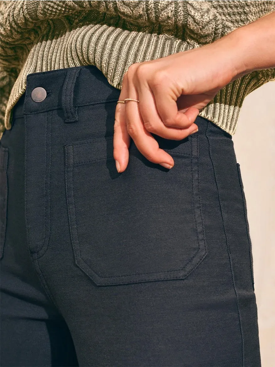 Faherty Brand Stretch Terry Slim Wide Leg Pant in Washed Black