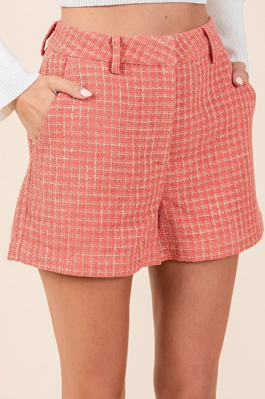 High-Waisted Tweed Shorts – Classic Tailored Shorts with Side Pockets