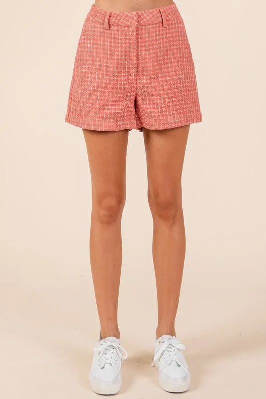 High-Waisted Tweed Shorts – Classic Tailored Shorts with Side Pockets