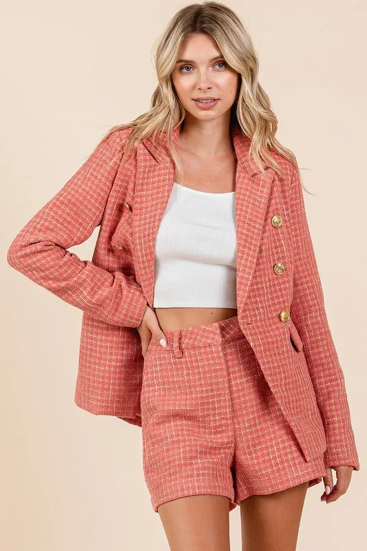 High-Waisted Tweed Shorts – Classic Tailored Shorts with Side Pockets