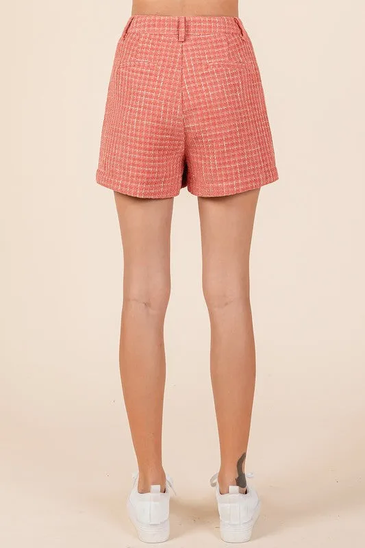 High-Waisted Tweed Shorts – Classic Tailored Shorts with Side Pockets