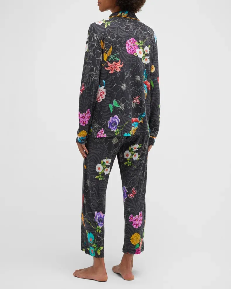 Johnny Was Zippy PJ Set Sleepwear Long Pajama Lounge Wear Black Floral XXL NEW
