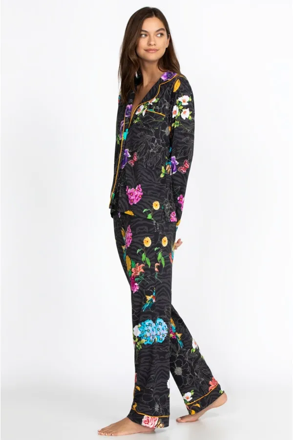 Johnny Was Zippy PJ Set Sleepwear Long Pajama Lounge Wear Black Floral XXL NEW