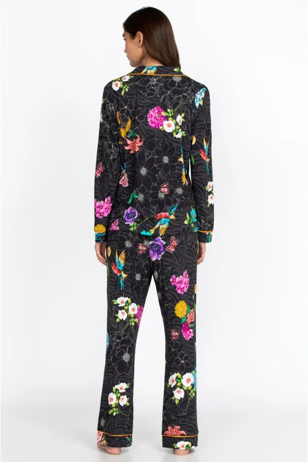Johnny Was Zippy PJ Set Sleepwear Long Pajama Lounge Wear Black Floral XXL NEW