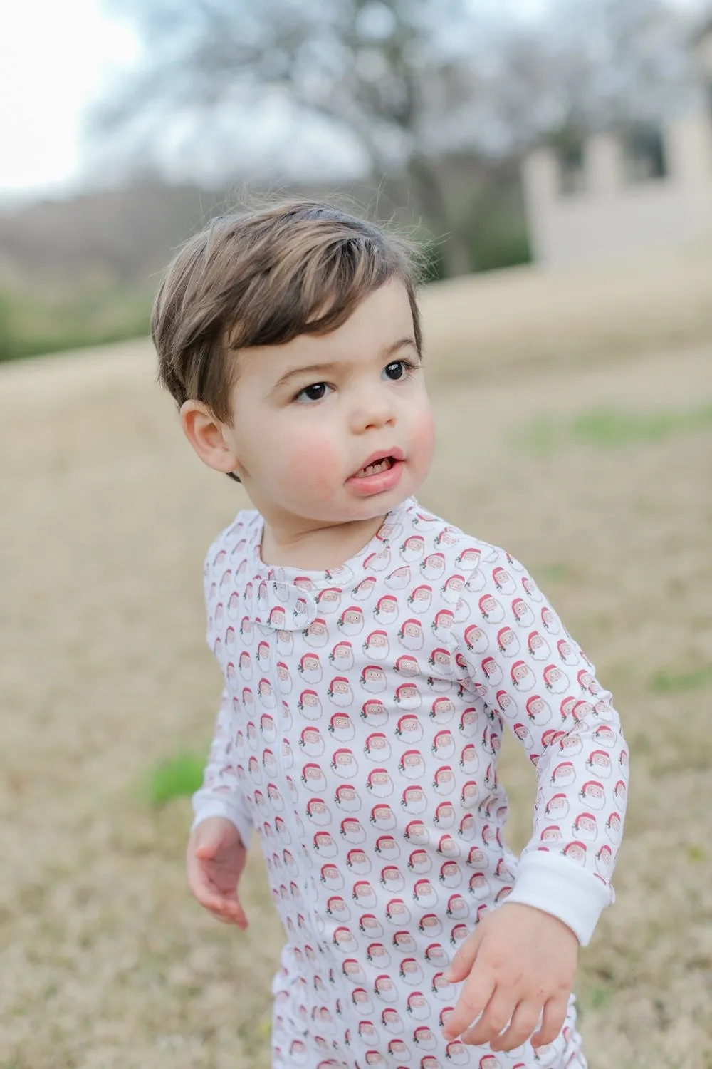 Lila & Hayes Baby Boys Parker Zipper Pajamas - Red Holly Jolly Santa