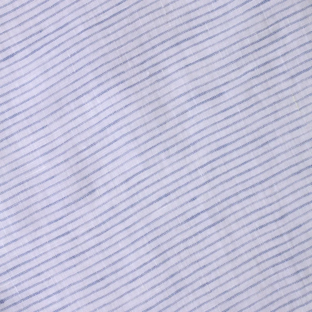 Linen Loungewear - Shirt and Pants - White with Light Blue Pin Stripes - Luxury Thin Linen