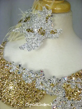 Nude & White Sheer Mesh Dress with Appliques - Swarovski Rhinestones