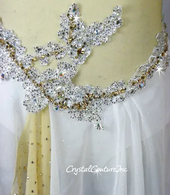 Nude & White Sheer Mesh Dress with Appliques - Swarovski Rhinestones