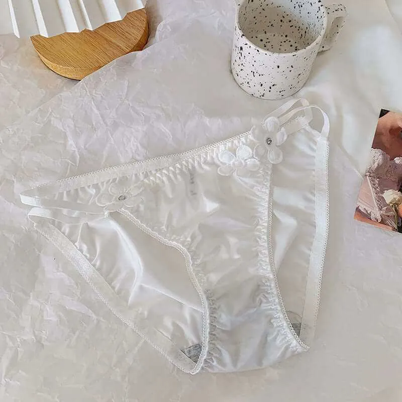 Pure Desire Underwear Women's Silky Embroidered Floral Decorations Low Waist Briefs